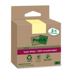 15544-PACK 3+1 BLOCS 90 HOJAS NOTAS RECICLADAS ADHESIVAS 76X76MM SUPER STICKY AMARILLO PASTEL 654 RSSCY3+1F POST-IT 7100