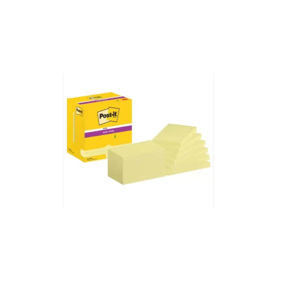 15575-PACK 12 BLOCS 90 HOJAS NOTAS ADHESIVAS 76X127MM SUPER STICKY CANARY YELLOW CAJA CARTON 655-12SSCY-EU POST-IT 71002