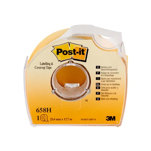 15597-BLISTER CINTA OCULTAR/ETIQUETAR 6 LINEAS 25MM X 17,7M CON PORTARROLLO 658-HD POST-IT 7100222076