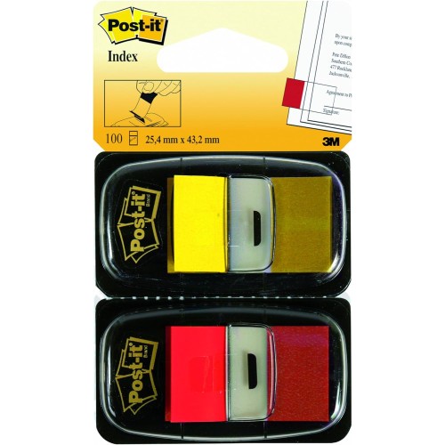 15622-PACK 2 DISPENSADORES X 50 MARCADORES INDEX 25,4X43,2MM COLORES ROJO/AMARILLO 680-RY2 POST-IT 7000052571