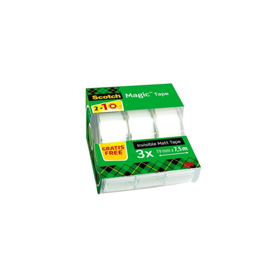 15637-PACK 2+1 ROLLOS CINTA INVISIBLE 19MM X 7,5M MAGICCON DISPENSADOR 8-1975C3 SCOTH 7100088375