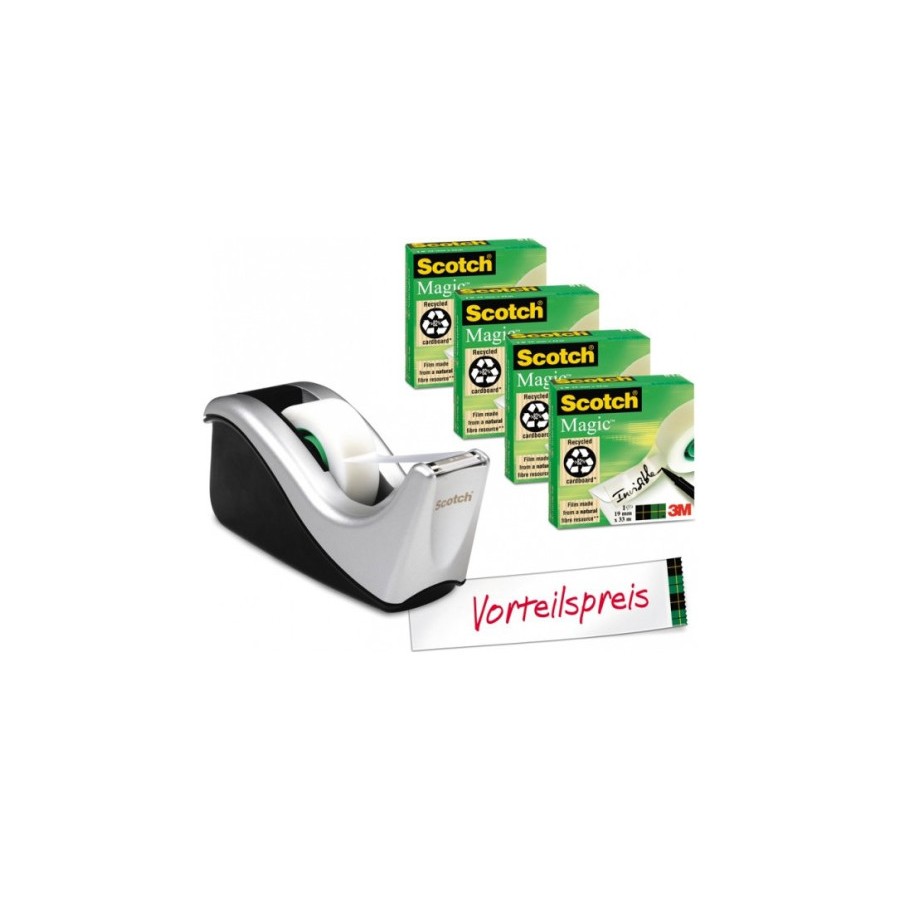 15655-PACK DISPENSADOR PORTARROLLOS C60 NEGRO/PLATA + 1 ROLLO CINTA 19MM X 33M MAGICC60-ST4 SCOTH 7100040322