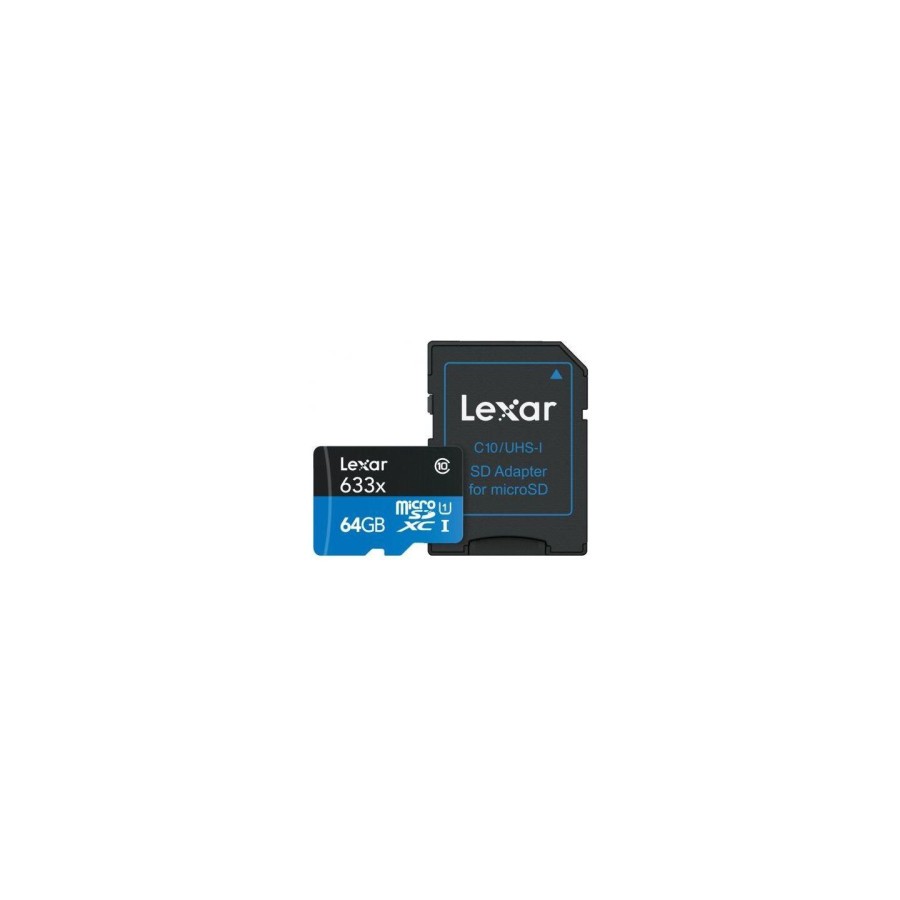 16325-LEXAR 64GB HIGH-PERFORMANCE 633X MICROSDXC UHS-I, UP TO 100MB/S READ 45MB/S WRITE C10 A1 V30 U3