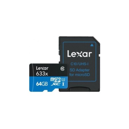 16325-LEXAR 64GB HIGH-PERFORMANCE 633X MICROSDXC UHS-I, UP TO 100MB/S READ 45MB/S WRITE C10 A1 V30 U3