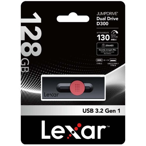 16410-LEXAR 128GB DUAL TYPE-C AND TYPE-A USB 3.2 FLASH DRIVE, UP TO 130MB/S READ