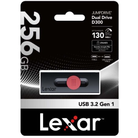 16411-LEXAR 256GB DUAL TYPE-C AND TYPE-A USB 3.2 FLASH DRIVE, UP TO 130MB/S READ