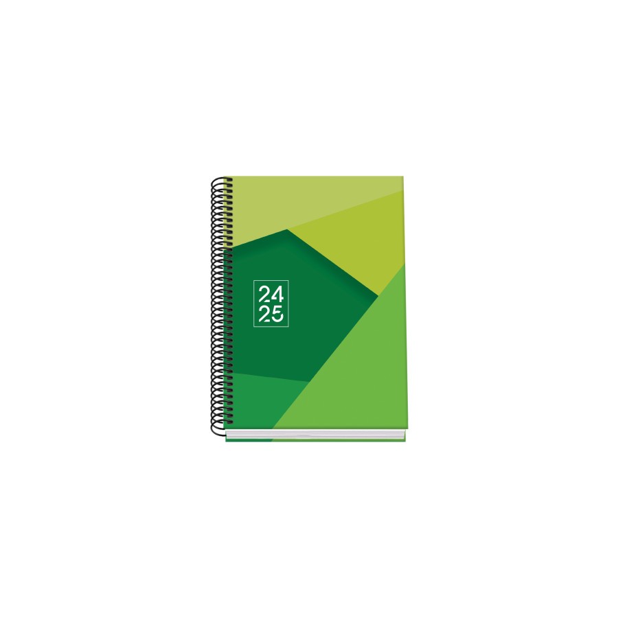 16436-AGENDA ESCOLAR 2024-2025 TAMANO A5 TAPA CARTON FORRADO  SEMANA VISTA TANGRAM BASIC VERDE DOHE 51746