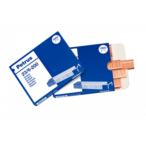 1685-CAJA DE 1000 GRAPAS TIPO 23/6 - 200 COBREADAS PARA GRAPADORAS DE ESCOLARES/OFICINA PETRUS 23600