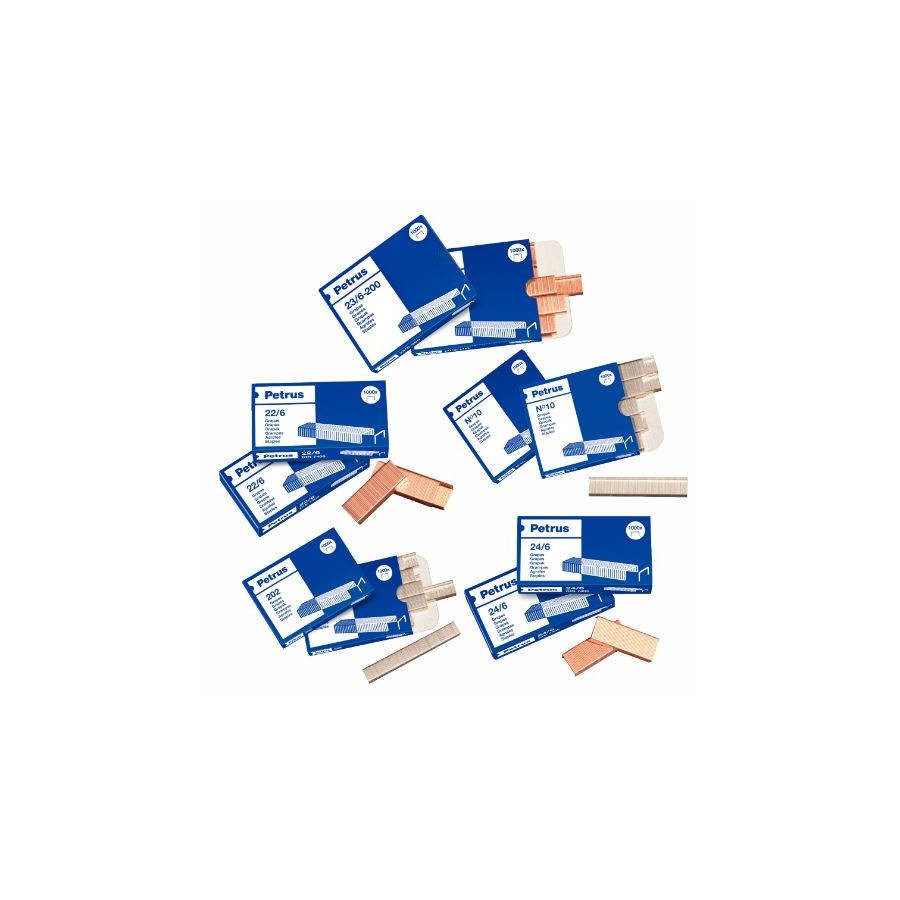 1687-CAJA DE 1000 GRAPAS TIPO 22/8 - 24/8 COBREADAS PARA GRAPADORAS DE SOBREMESA/OFICINA PETRUS 55714