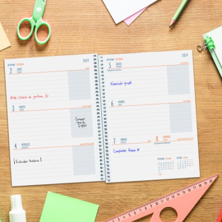 16988-AGENDA ESCOLAR 2024-2025 4o 155X212 SEMANA VISTA HORIZONTAL COOL FLORAL FINOCAM 645040625