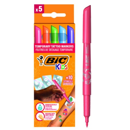 17215-ESTUCHE TATTOO 5 ROTULADORES ESPECIAL TATOO+10 PLANTILLAS TATOO  BIC 516874