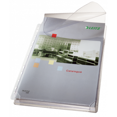 1727-BOLSA 5 FUNDAS FUELLE CON SOLAPA MULTITALADRO GRAN CAPACIDAD FORMATO A4 170 MICRAS PVC TRANSPARENTE LEITZ 47573003