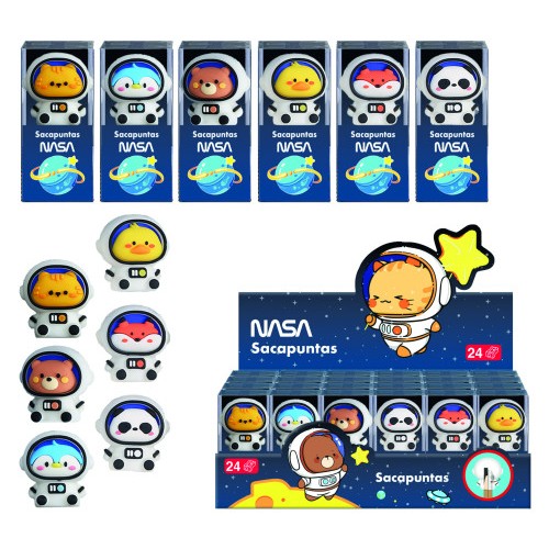 17286-EXPOSITOR CON 24 SACAPUNTAS ASTRONAUTAS-ANIMALES - NASA DOHE 79652