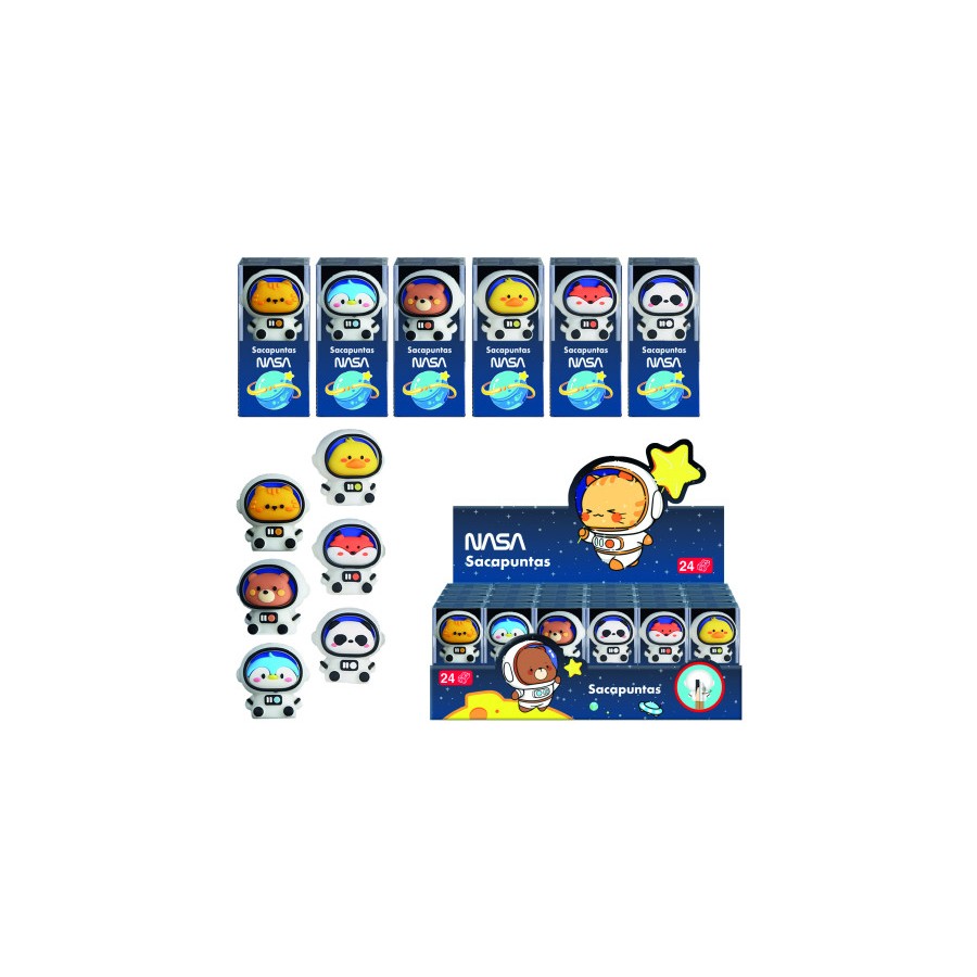 17286-EXPOSITOR CON 24 SACAPUNTAS ASTRONAUTAS-ANIMALES - NASA DOHE 79652