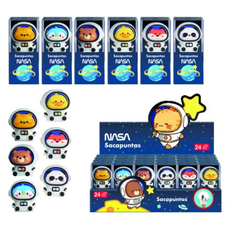 17286-EXPOSITOR CON 24 SACAPUNTAS ASTRONAUTAS-ANIMALES - NASA DOHE 79652