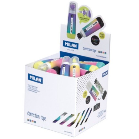 17299-CUBO EXPOSITOR 40 CINTAS CORRECTORAS CILINDRICAS 5 MM X 6 M SERIE SUNSET MILAN 1301940SN