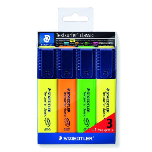 17379-ESTUCHE 3 + 1REGALO MARCADORES FLUORESCENTE CLASSIC 364 TEXTSURFER STAEDTLER 364-S WP4P