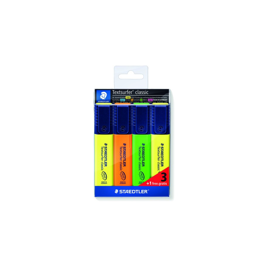 17379-ESTUCHE 3 + 1REGALO MARCADORES FLUORESCENTE CLASSIC 364 TEXTSURFER STAEDTLER 364-S WP4P