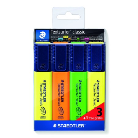 17379-ESTUCHE 3 + 1REGALO MARCADORES FLUORESCENTE CLASSIC 364 TEXTSURFER STAEDTLER 364-S WP4P
