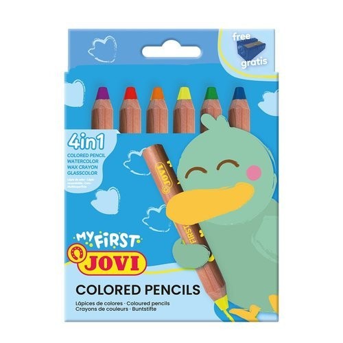 17387-MY FIRST COLOURED PENCIL ESTUCHE 6 LAPICES DE MADERA 4 EN 1 DE COLORES SURTIDOS + SACAPUNTA NEW JOVI 731/6