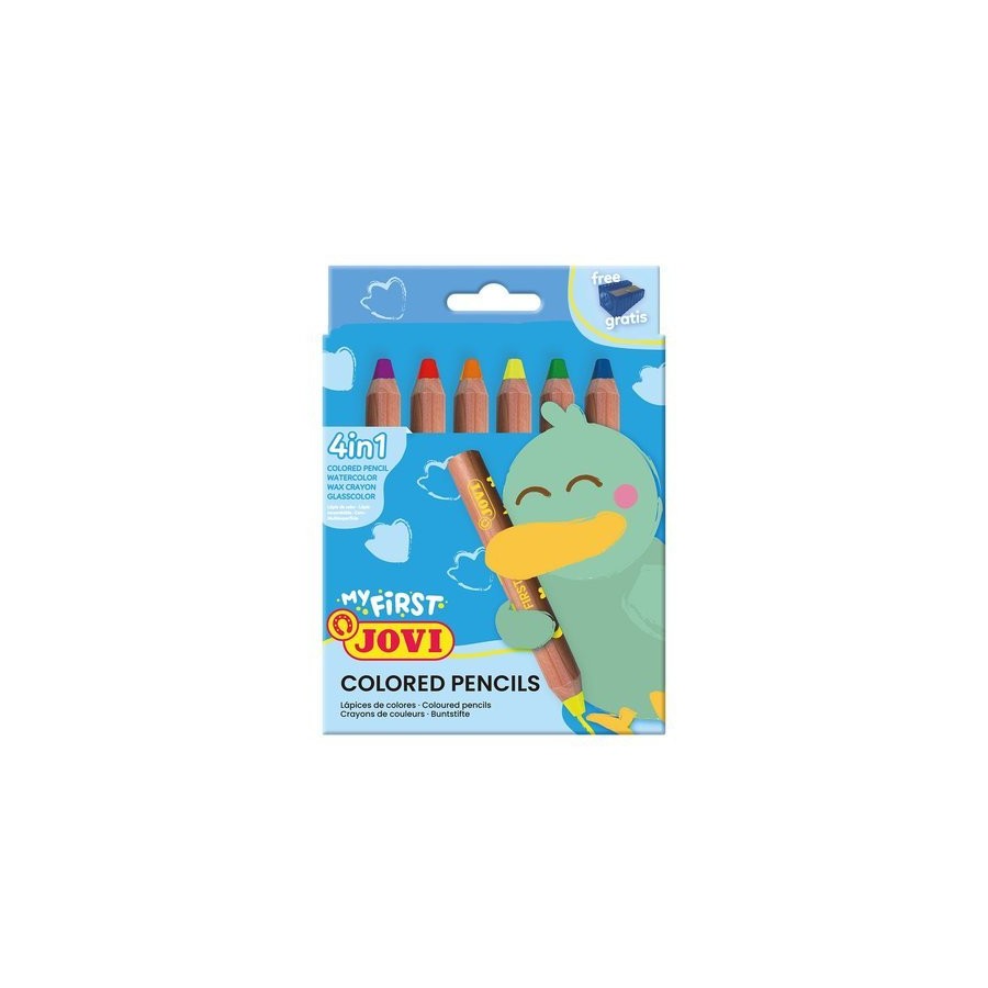 17387-MY FIRST COLOURED PENCIL ESTUCHE 6 LAPICES DE MADERA 4 EN 1 DE COLORES SURTIDOS + SACAPUNTA NEW JOVI 731/6