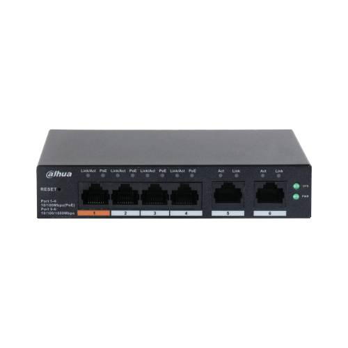 17552-(DH-CS4006-4ET-60) DAHUA SWITCH 6 PUERTOS, 4 POE, GESTIONABLE CON CLOUD