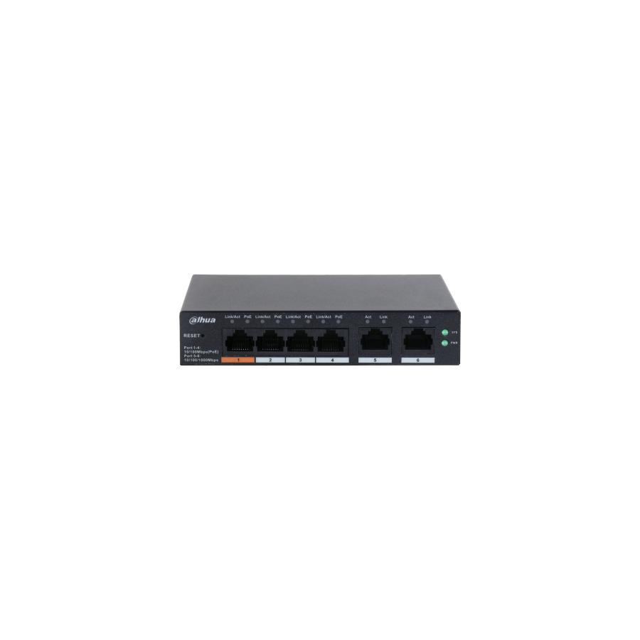 17552-(DH-CS4006-4ET-60) DAHUA SWITCH 6 PUERTOS, 4 POE, GESTIONABLE CON CLOUD