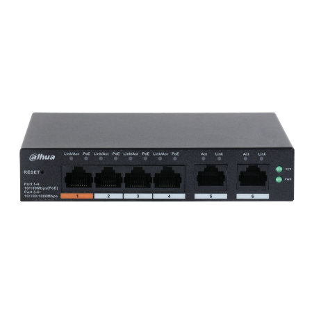 17552-(DH-CS4006-4ET-60) DAHUA SWITCH 6 PUERTOS, 4 POE, GESTIONABLE CON CLOUD
