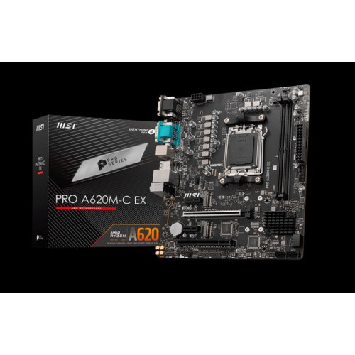 17715-PLACA MSI PRO A620M-C EX,AMD,AM5,A620,2DDR5,128GB,VGA+DVI+HDMI+DP,GBLAN,4SATA6.0+2XM.2,4USB3.2+1USB3.2 TYPE-C,MATX