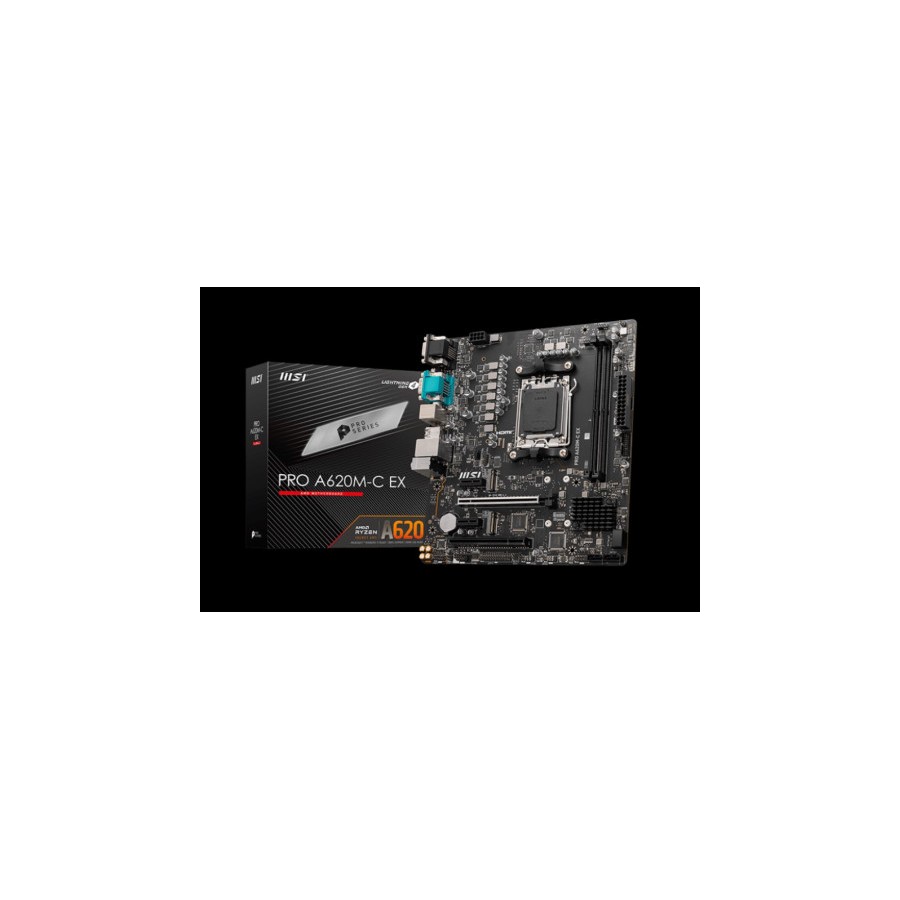 17715-PLACA MSI PRO A620M-C EX,AMD,AM5,A620,2DDR5,128GB,VGA+DVI+HDMI+DP,GBLAN,4SATA6.0+2XM.2,4USB3.2+1USB3.2 TYPE-C,MATX