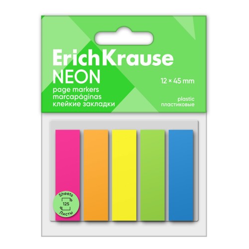 17748-BLISTER 125 MARCAPAGINAS NEON 12X45MM 5 COLORES ERICH KRAUSE 61558