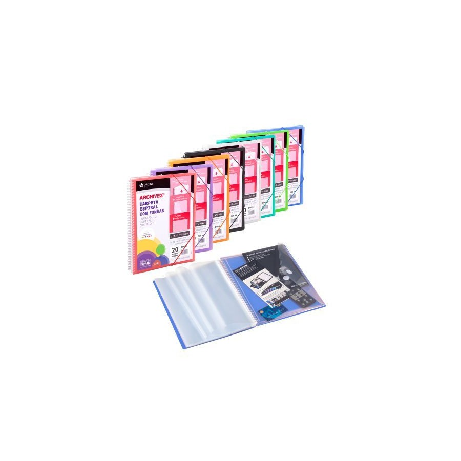 1816-CARPETA ARCHIVEX-STAR ESPIRAL CANGURO 20 FUNDAS COLOR NEGRO CARCHIVO 53032006