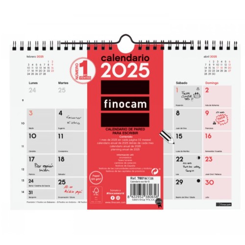 18250-CALENDARIO 2025 NEUTRO PARED ESCRIBIR S 210X150MM FINOCAM 780160025