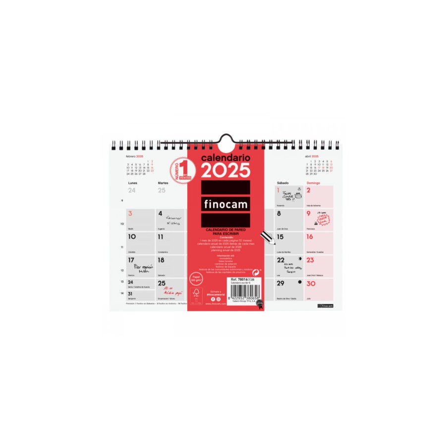 18250-CALENDARIO 2025 NEUTRO PARED ESCRIBIR S 210X150MM FINOCAM 780160025