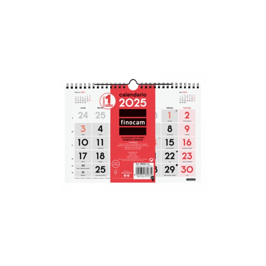 18252-CALENDARIO 2025 NEUTRO PARED NUMEROS GRANDES S 210X150MM FINOCAM 780200025
