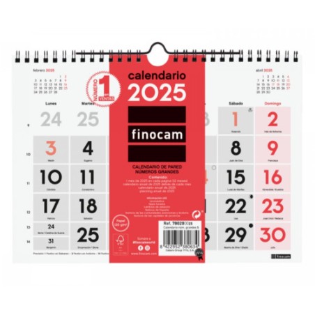 18252-CALENDARIO 2025 NEUTRO PARED NUMEROS GRANDES S 210X150MM FINOCAM 780200025