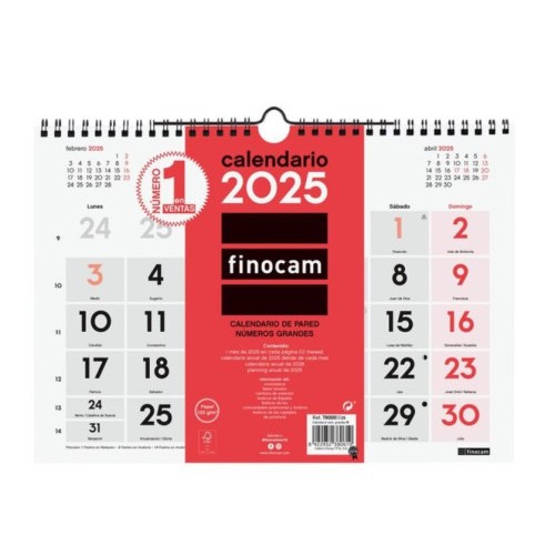 18253-CALENDARIO 2025 NEUTRO PARED NUMEROS GRANDES M 300X210MM FINOCAM 780000025