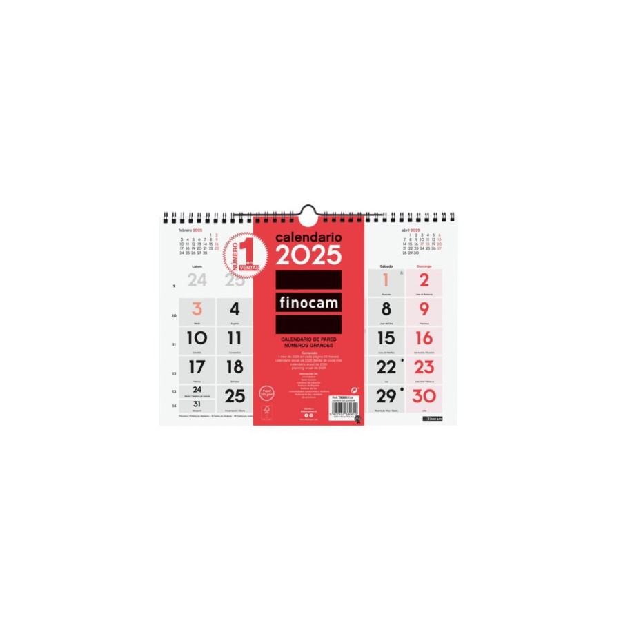 18253-CALENDARIO 2025 NEUTRO PARED NUMEROS GRANDES M 300X210MM FINOCAM 780000025