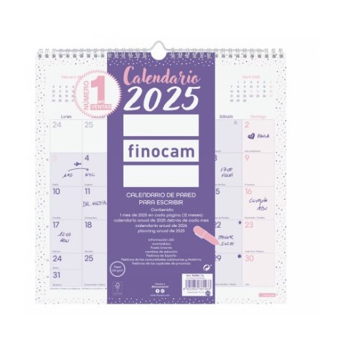18257-CALENDARIO 2025 PARED TRENDY CHIC ESCRIBIR 300X300MM MORADO FINOCAM 787002725