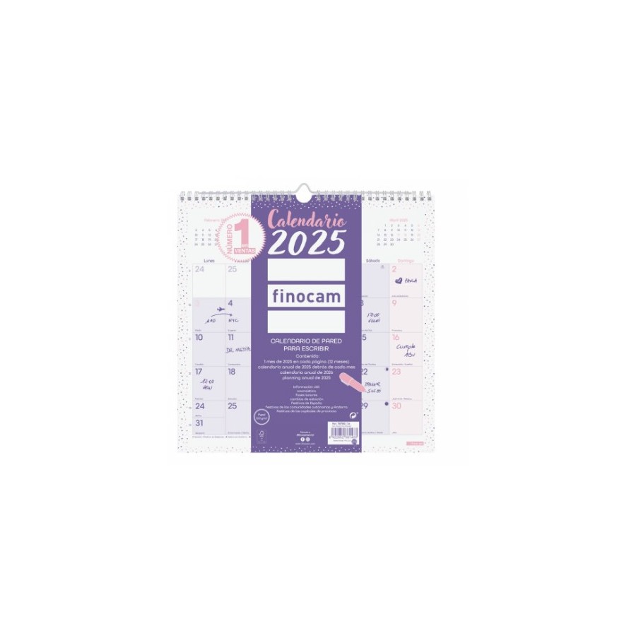 18257-CALENDARIO 2025 PARED TRENDY CHIC ESCRIBIR 300X300MM MORADO FINOCAM 787002725