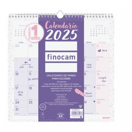 18257-CALENDARIO 2025 PARED TRENDY CHIC ESCRIBIR 300X300MM MORADO FINOCAM 787002725