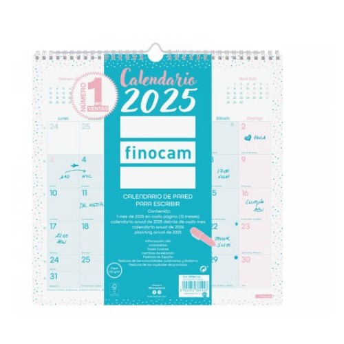 18259-CALENDARIO 2025 PARED TRENDY CHIC ESCRIBIR 300X300MM TURQUESA FINOCAM 787005825
