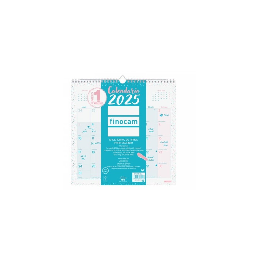 18259-CALENDARIO 2025 PARED TRENDY CHIC ESCRIBIR 300X300MM TURQUESA FINOCAM 787005825