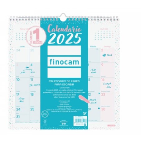 18259-CALENDARIO 2025 PARED TRENDY CHIC ESCRIBIR 300X300MM TURQUESA FINOCAM 787005825