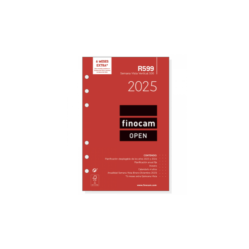 18267-RECAMBIO ANUAL 2025 R599 OPEN500 117X181MM SEMANA VISTA VERTICAL FINOCAM 711500025