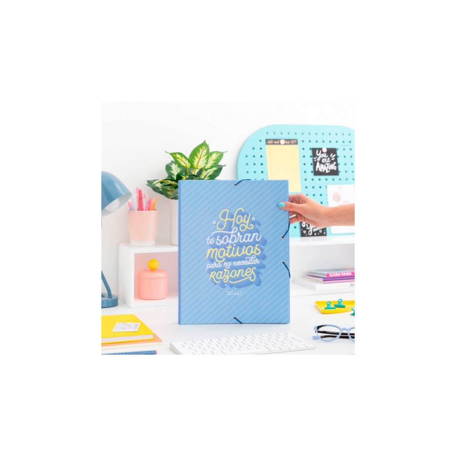 1858-CARPETA CARTON SEPARADORA CON GOMA ELASTICA "HOY TE SOBRAN MOTIVOS PARA.. "MR.WONDERFUL WOA09755ES