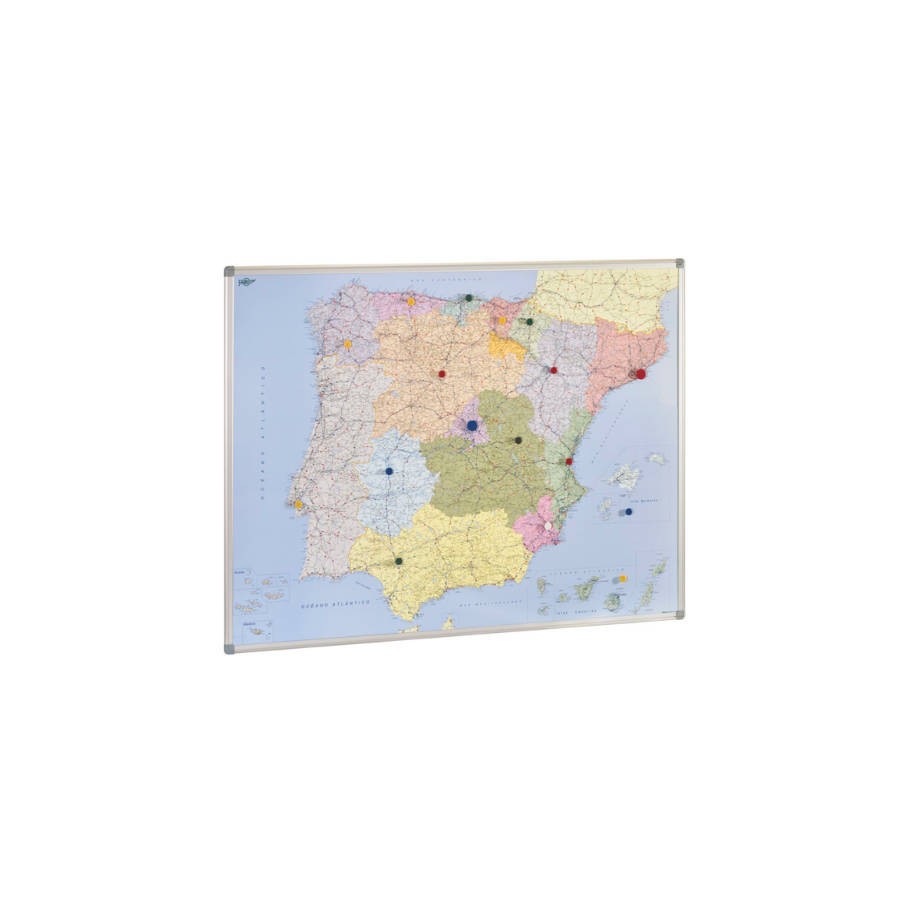 1898-MAPA DE ESPANA Y PORTUGAL MAGNETICO 103X129 CM. MARCO ALUMINIO FAIBO 153T