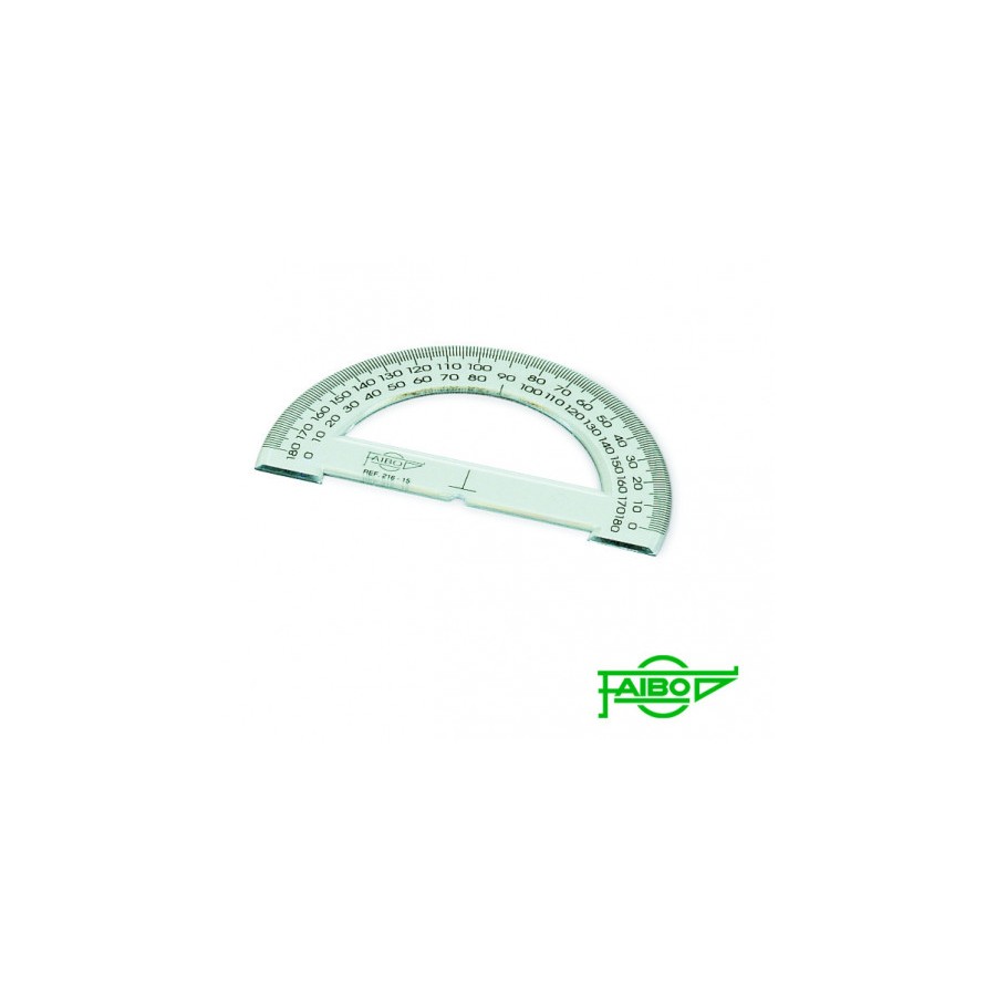 1902-SEMICIRCULO TRANSPARENTE EN PLASTICO INYECTADO GRADUADO Y BISELADO 15 CM. FAIBO 216