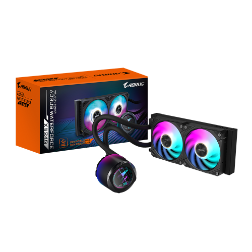 19025-GIGABYTE Refrigeracion liquida AIO AORUS WATERFORCE X II 240 para CPU - 2 ventiladores ARGB de 120 mm, pantalla LC