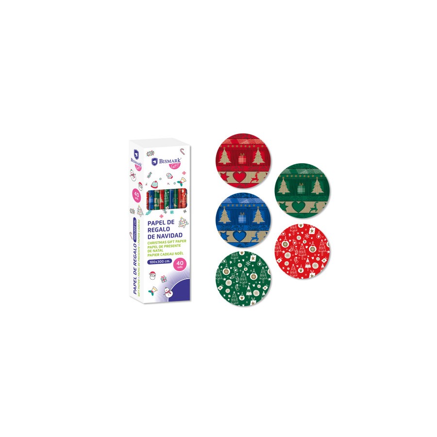 19387-PAPEL DE REGALO NAVIDAD METALIZADO 100X300 CM BISMARK 332995